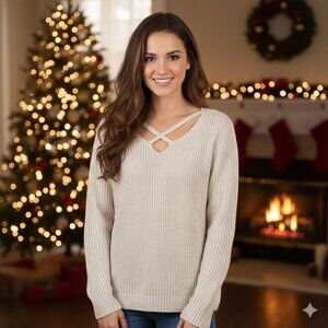 Aeropostale Cream V-Neck Sweater